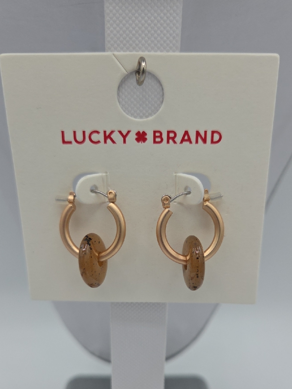 5 for $25! Lucky Brand Gold-Tone Hoop Earrings with Brown Stone Dangles